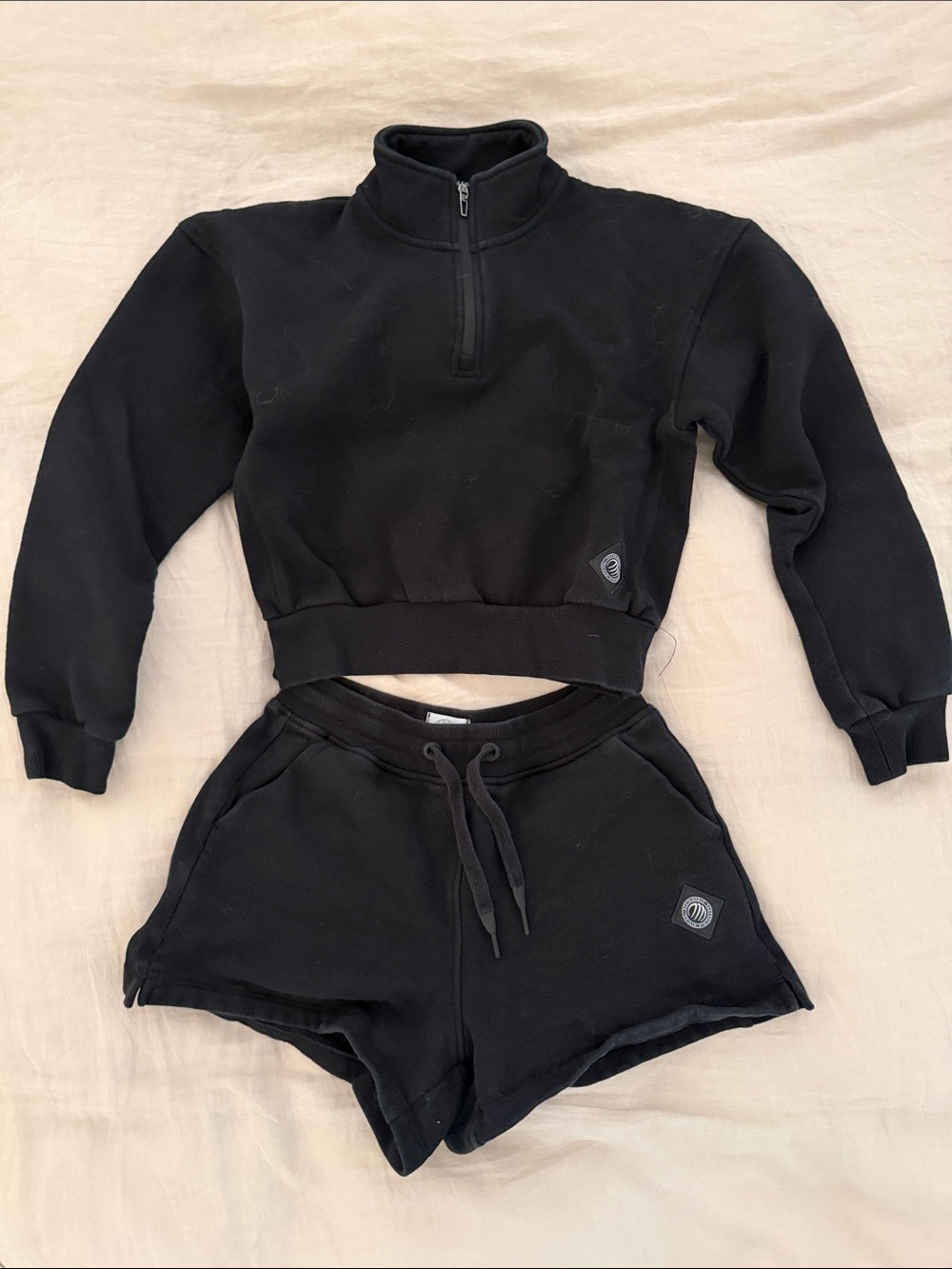MPG Black Cropped Half-Zip Sweatshirt and Shorts Set